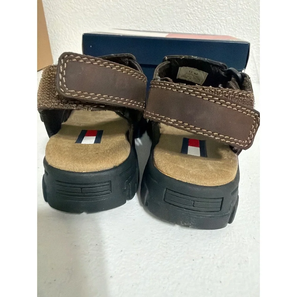 Tommy Hilfiger Boys Brown Fisherman Sandals Lug Sole Flag Logo Size 12M